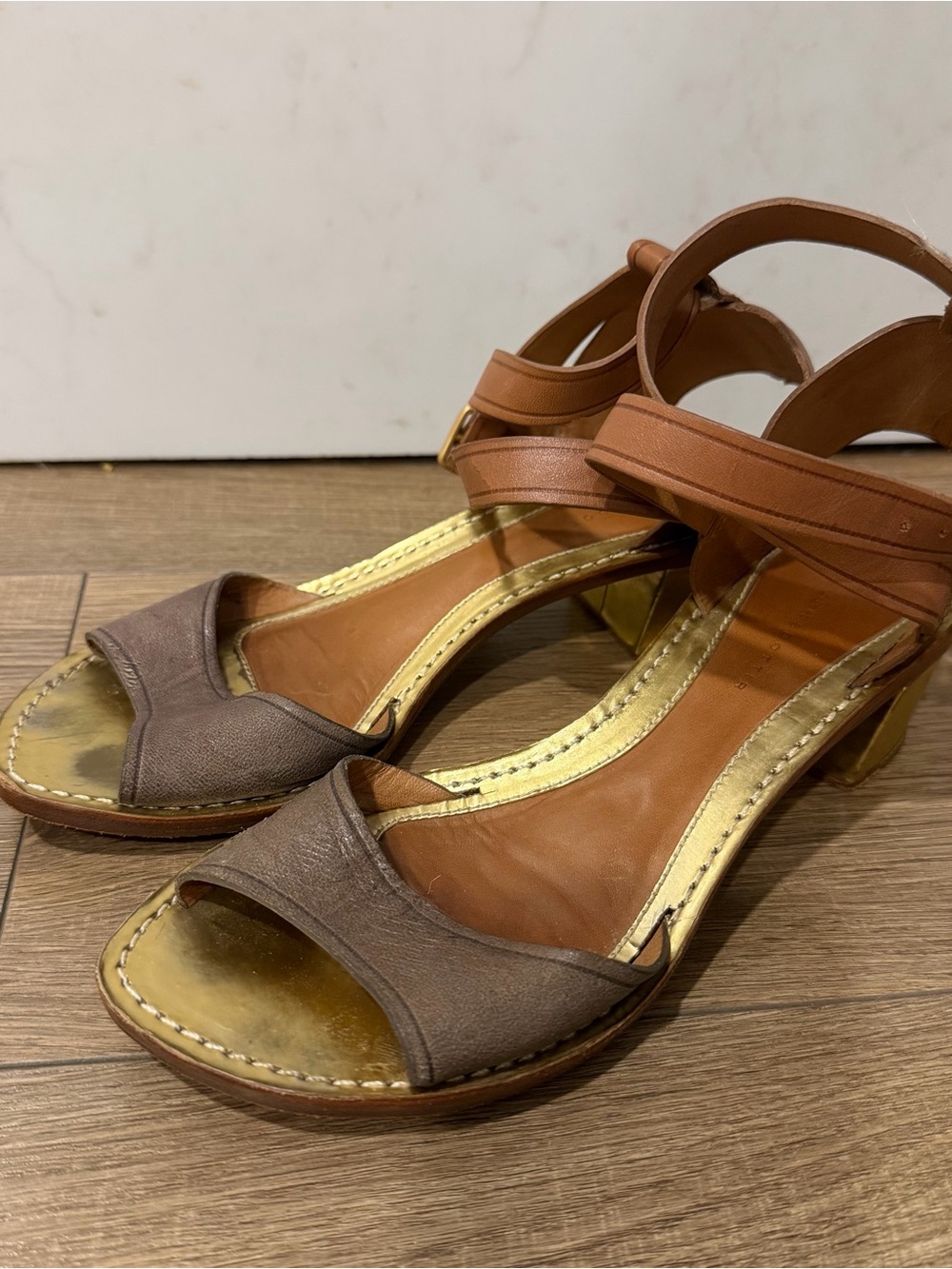 Anthropologie leifsdottir Brown Tan Ankle-Strap Sandals, size 38